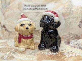Yellow and Black Dogs in Santa Hats - Small Salt and Pepper Set