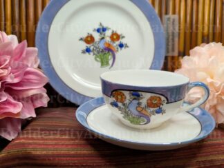 Blue Lusterware Floral Bird Teacup and Saucer