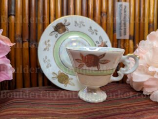 Lefton Lusterware Pedestal Green Teacup and Saucer