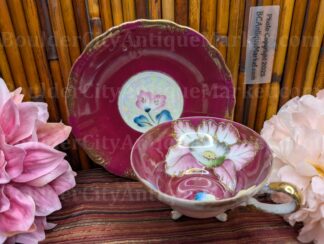 Crimsom Floral Lusterware Teacup and Saucer