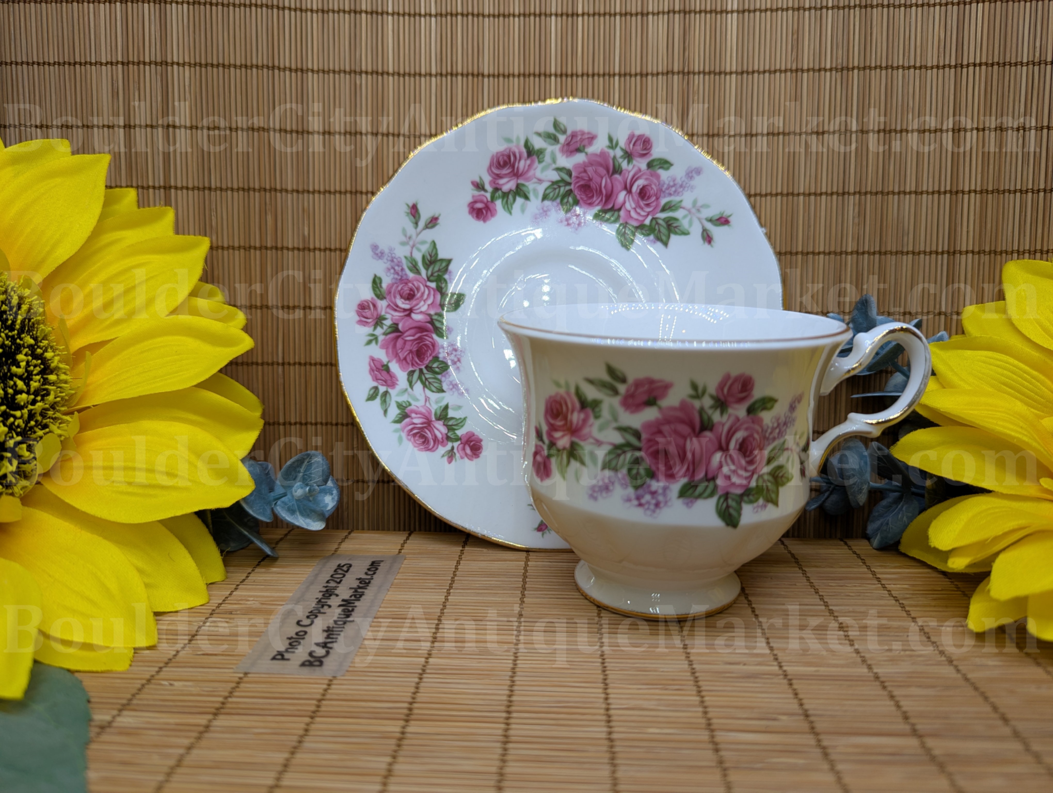 Queen Anne Red Roses and Lilacs Teacup and Saucer
