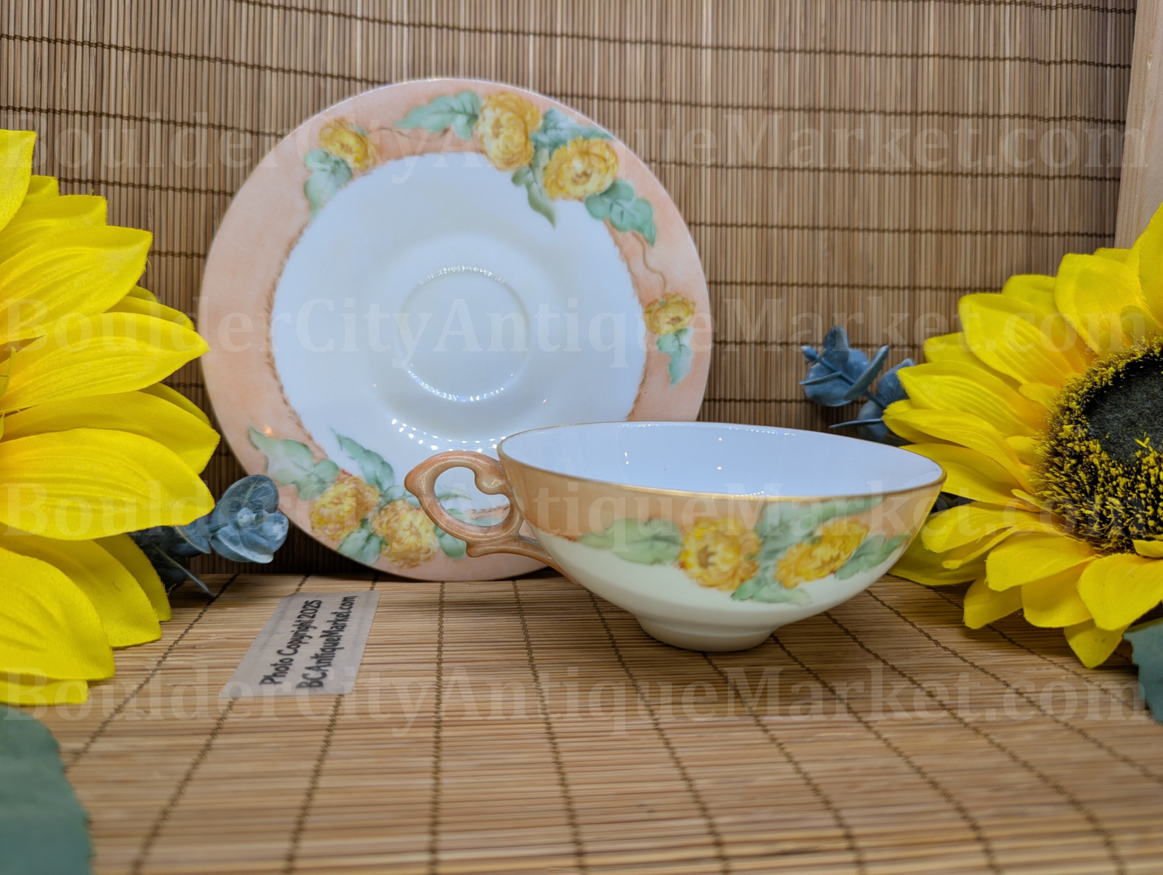 Pre 1950 Yellow and Peach Floral Teacup and Saucer