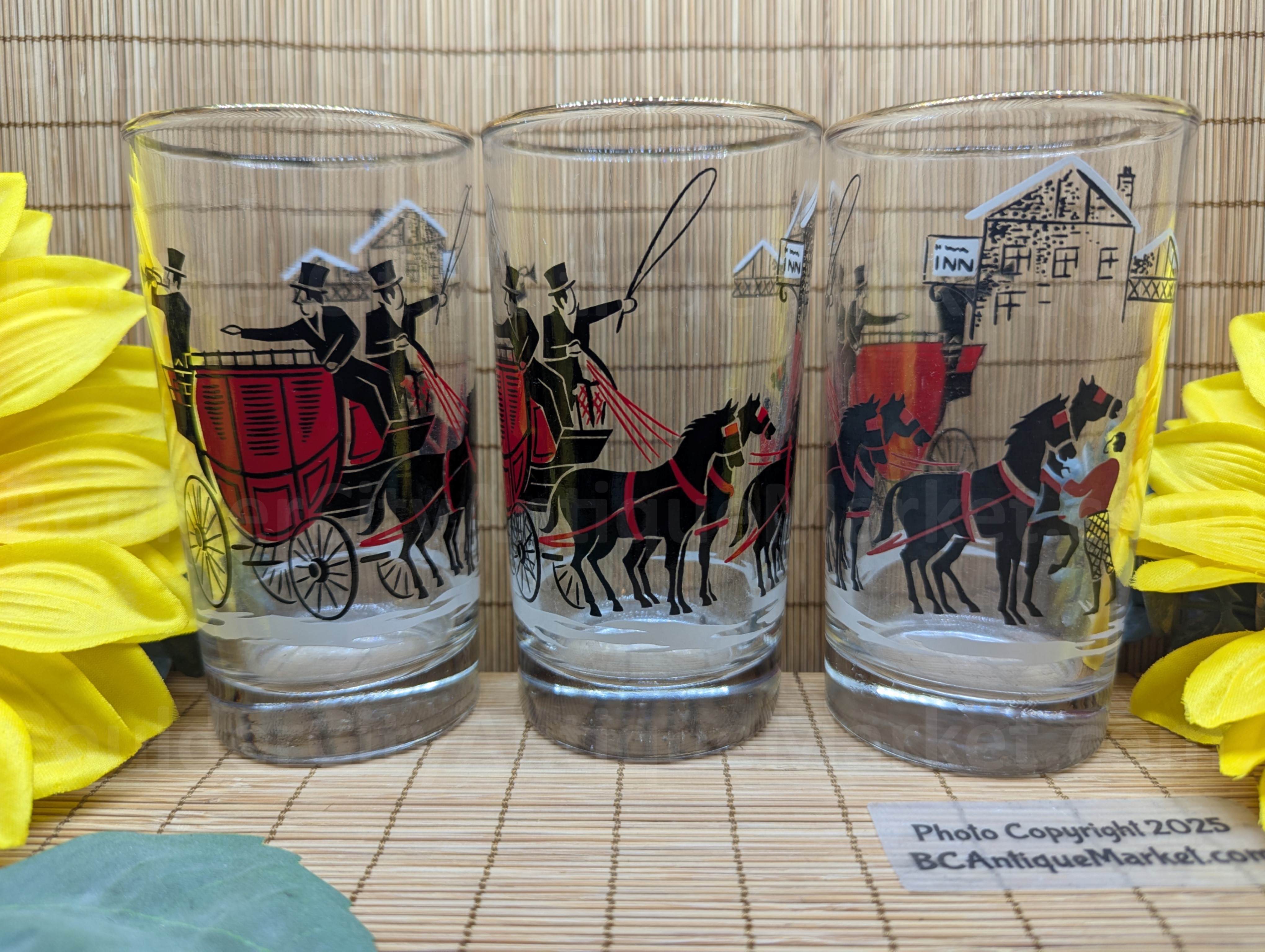 Libbey Stagecoach 1950s Tumblers, Set of Four