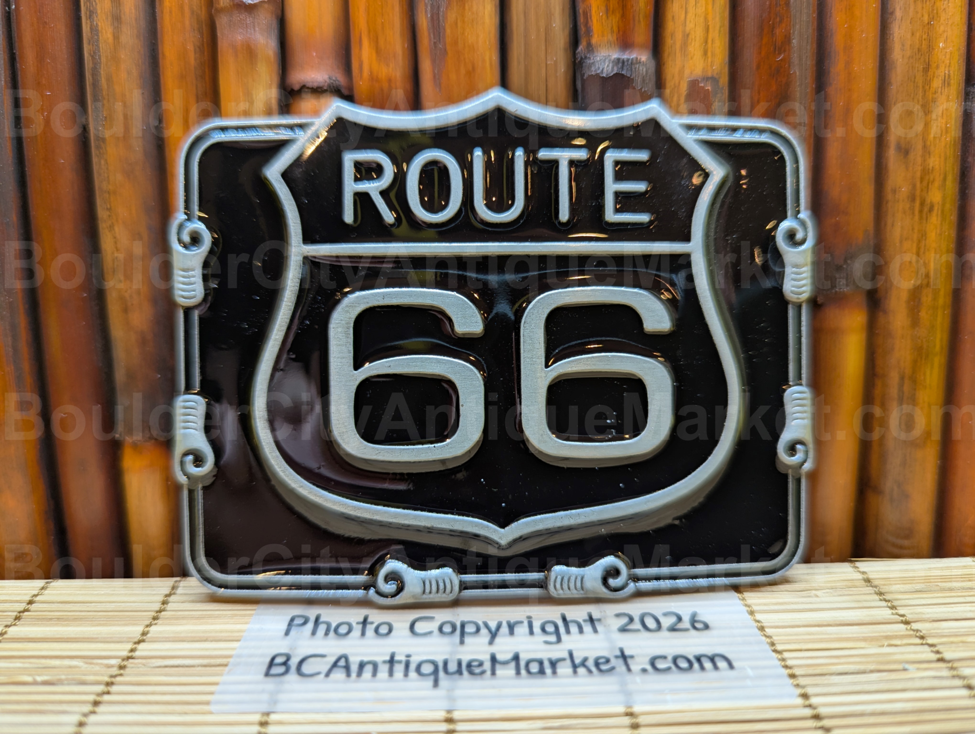 Route 66 Black Shield on Square Belt Buckle
