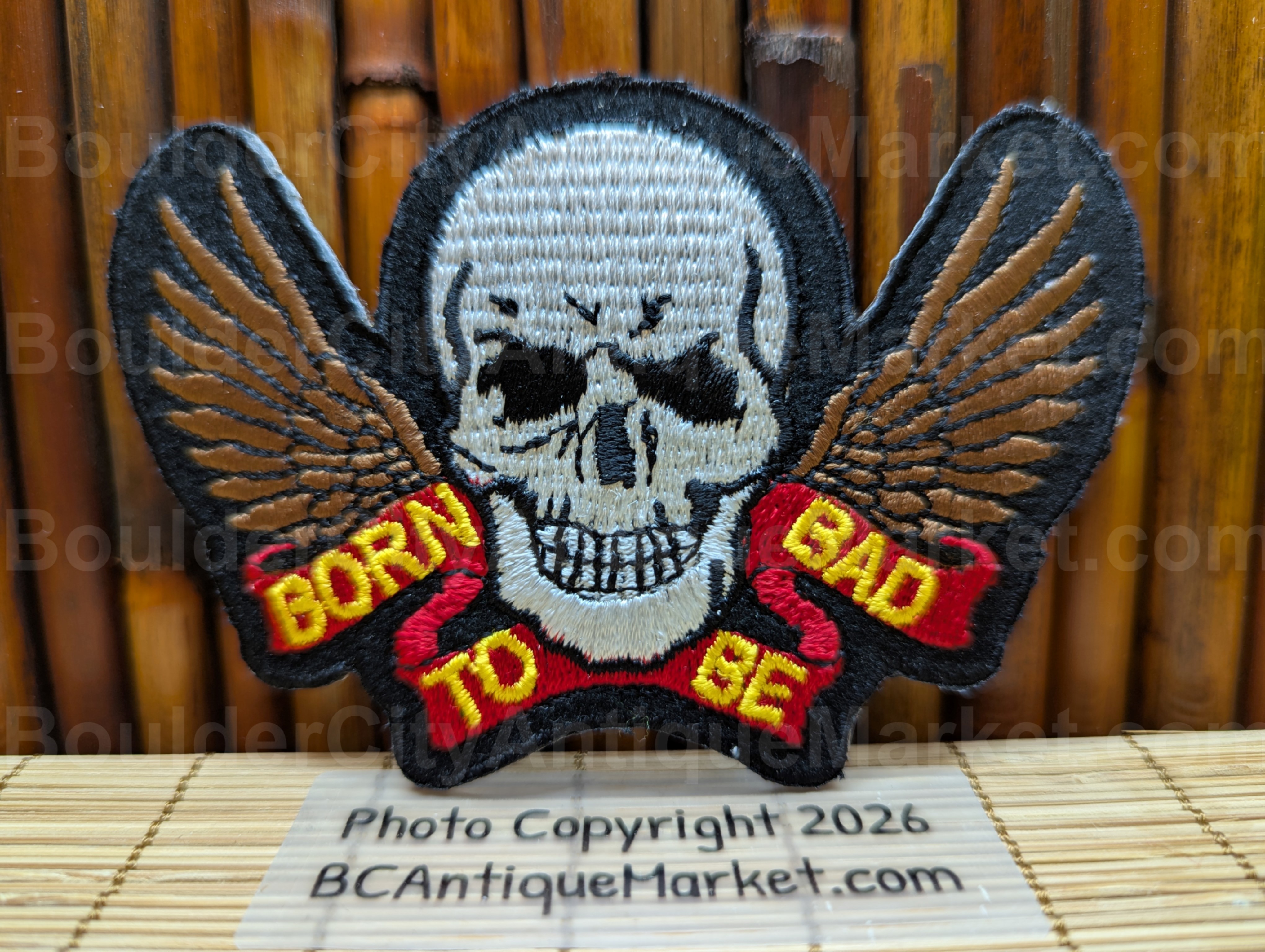 Born To Be Bad Winged Skull Iron On Patch