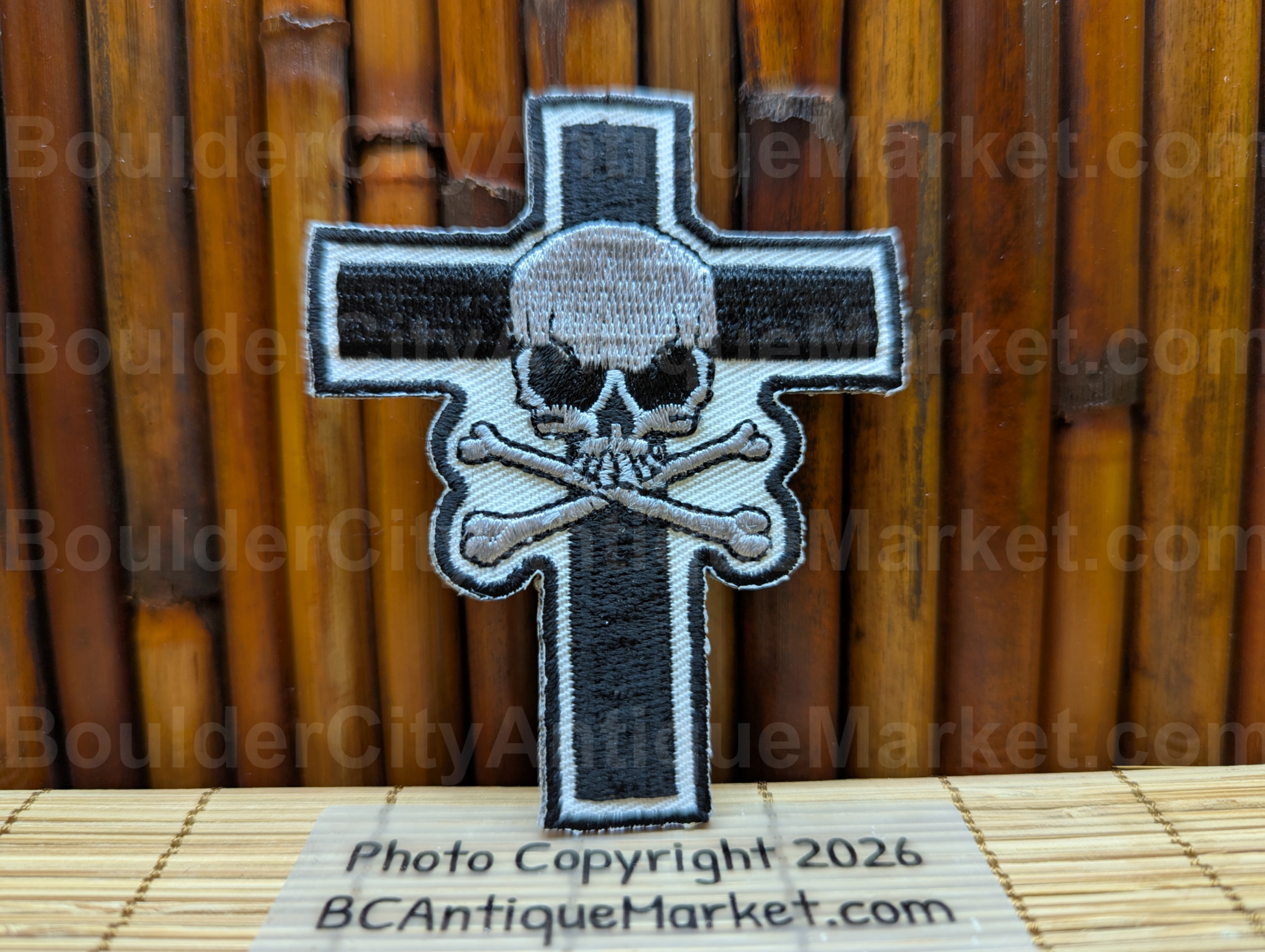 Skull Crossbones and Cross Iron On Patch