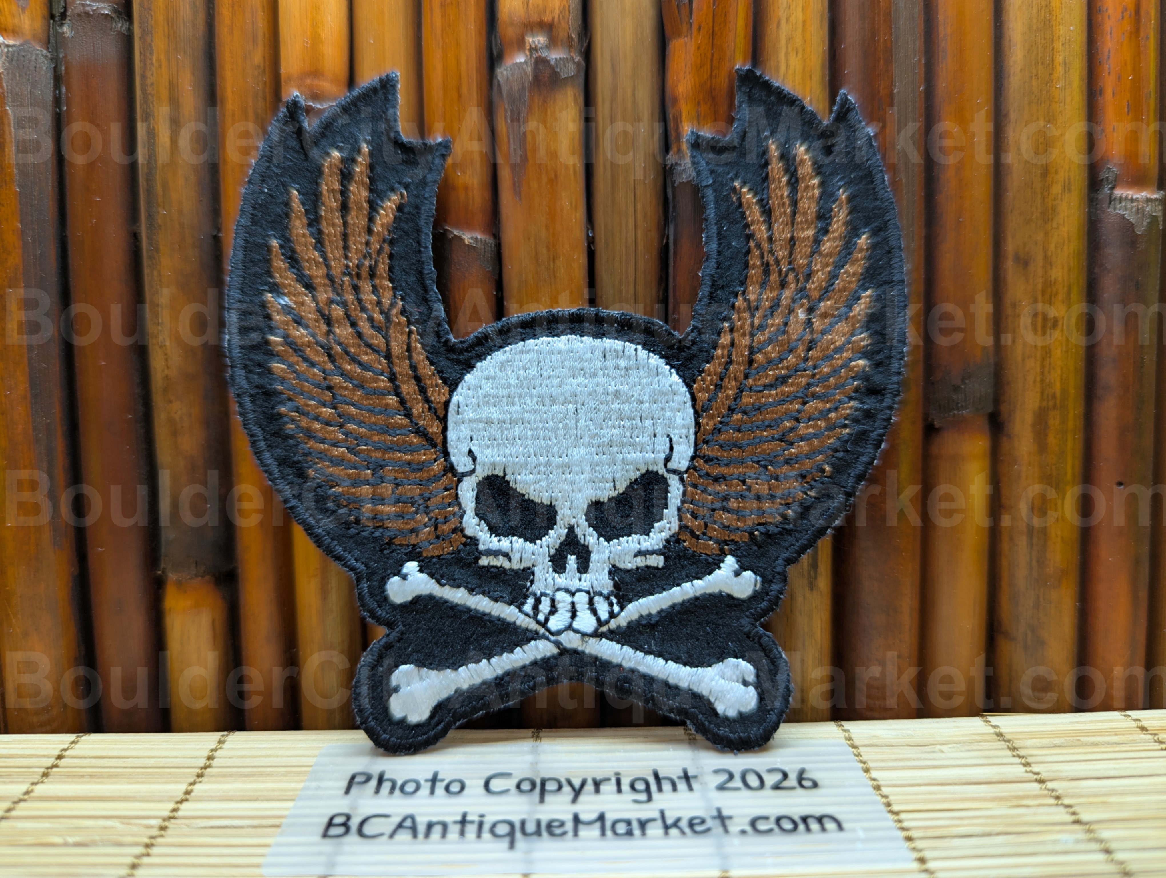 Brown Wings Skull and Crossbones Iron On Patch