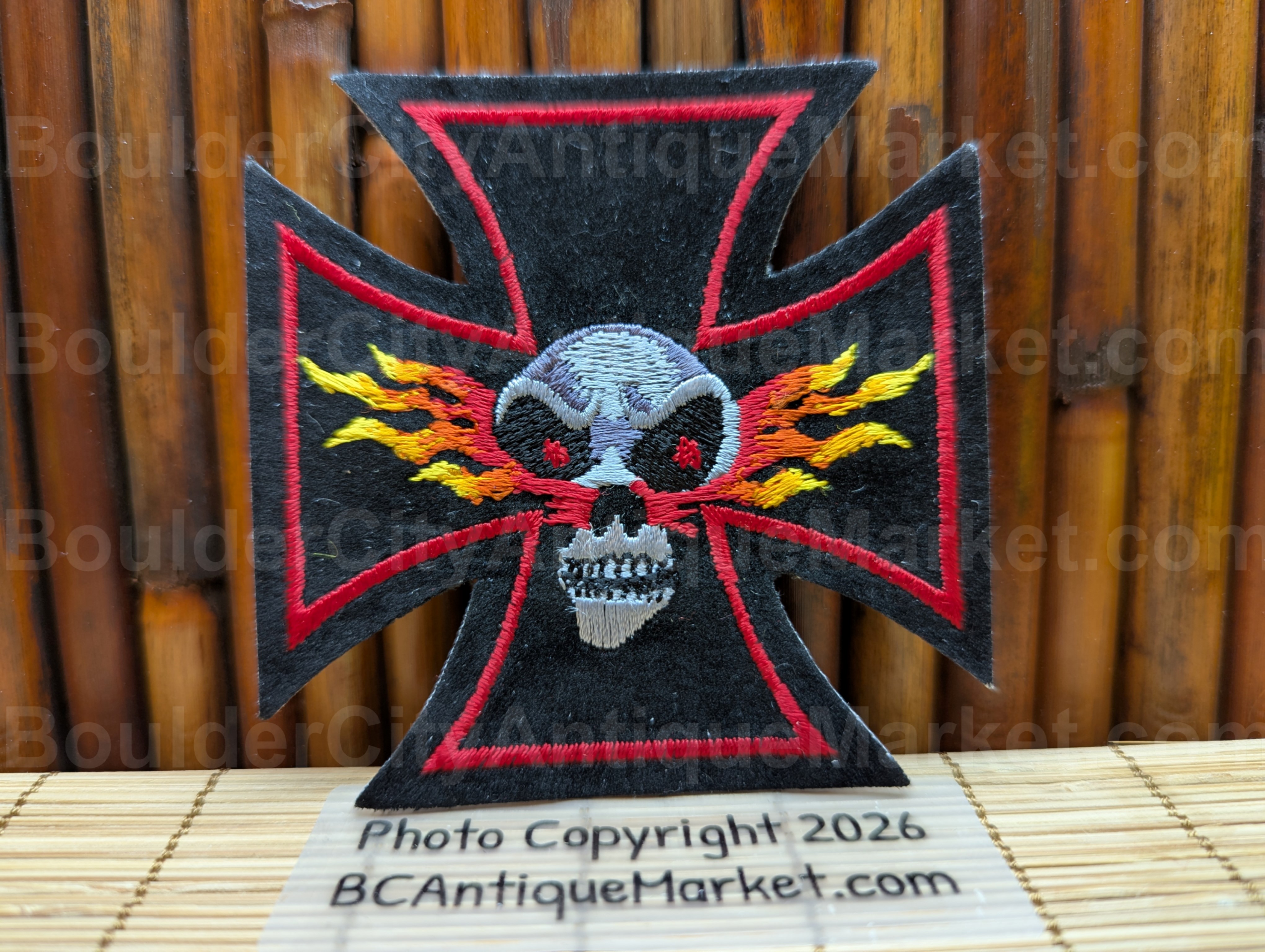 Maltese Cross Snorting Skull Iron On Patch