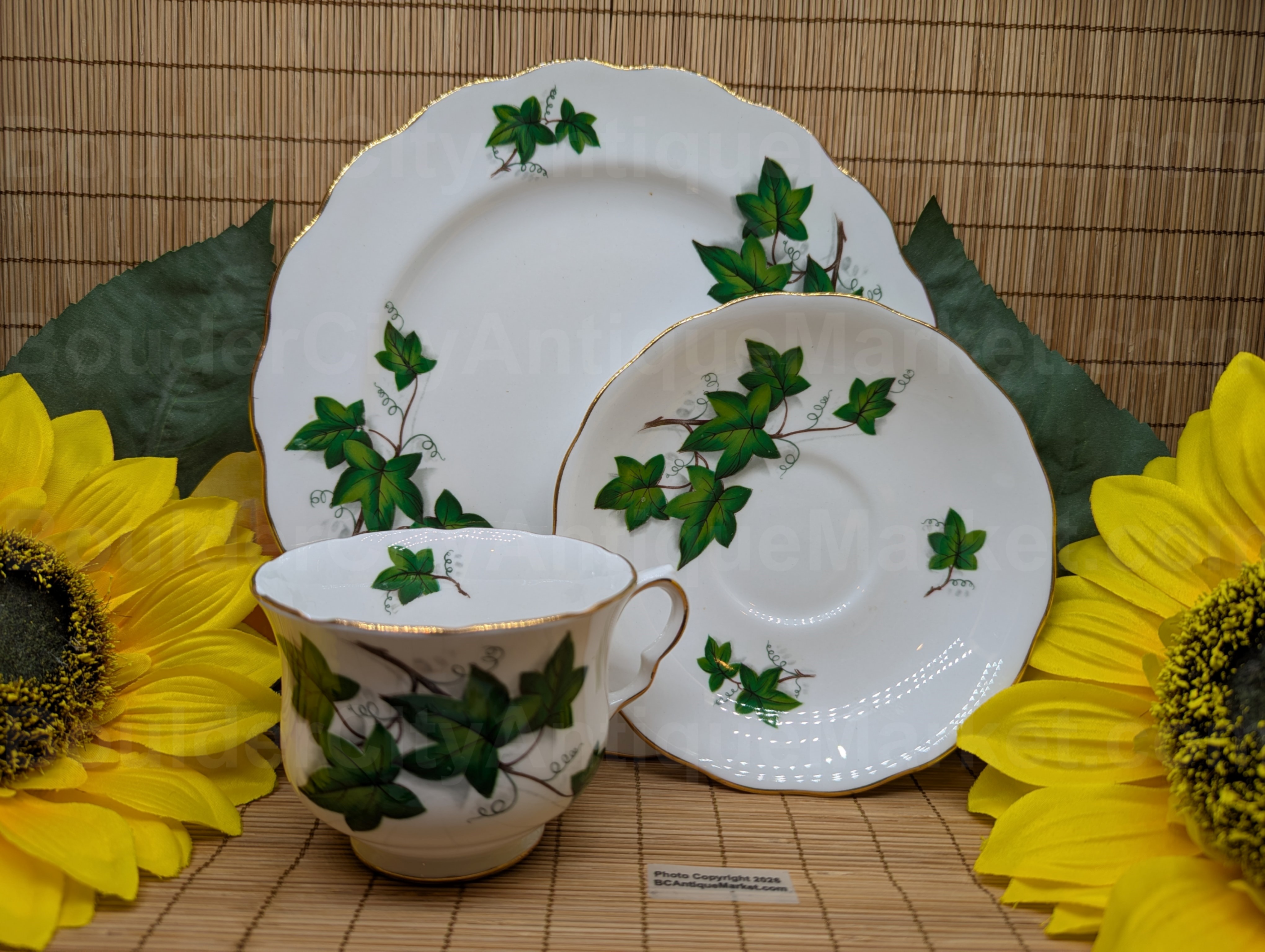 Royal Kent Green Ivy Teacup, Saucer and Plate set