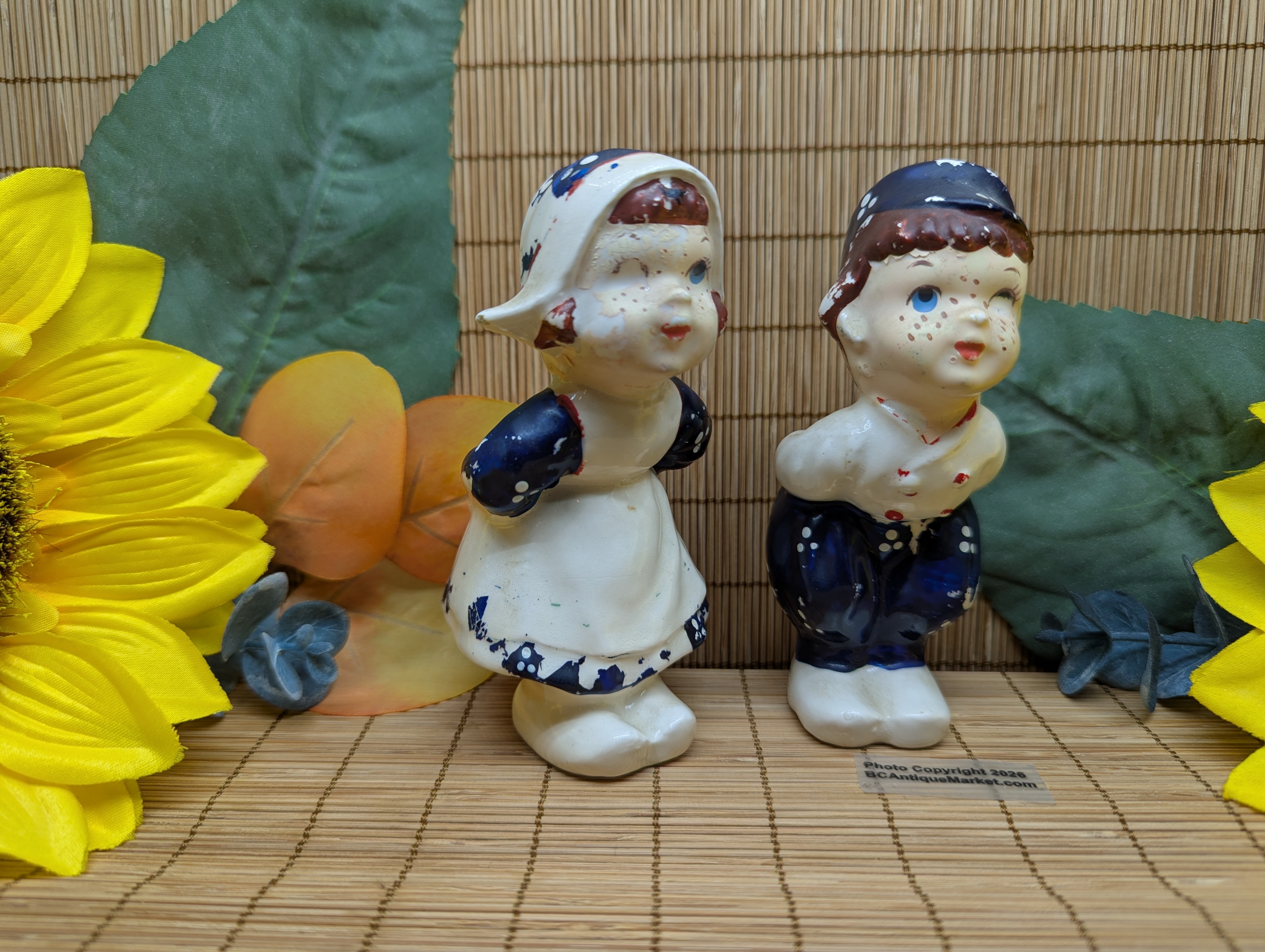 Delft Dutch Boy and Girl Antique Salt and Pepper Set - Image 2