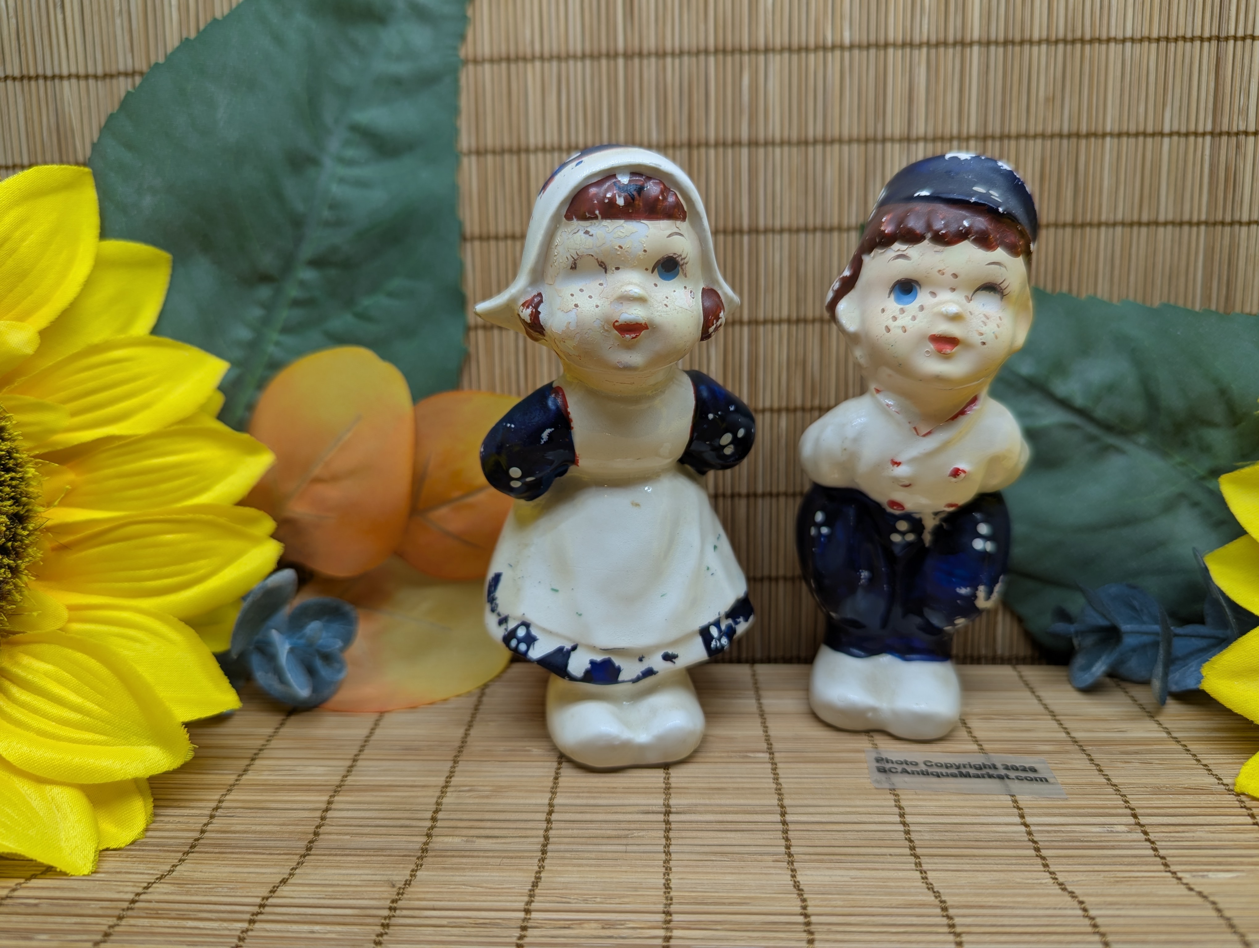 Delft Dutch Boy and Girl Antique Salt and Pepper Set