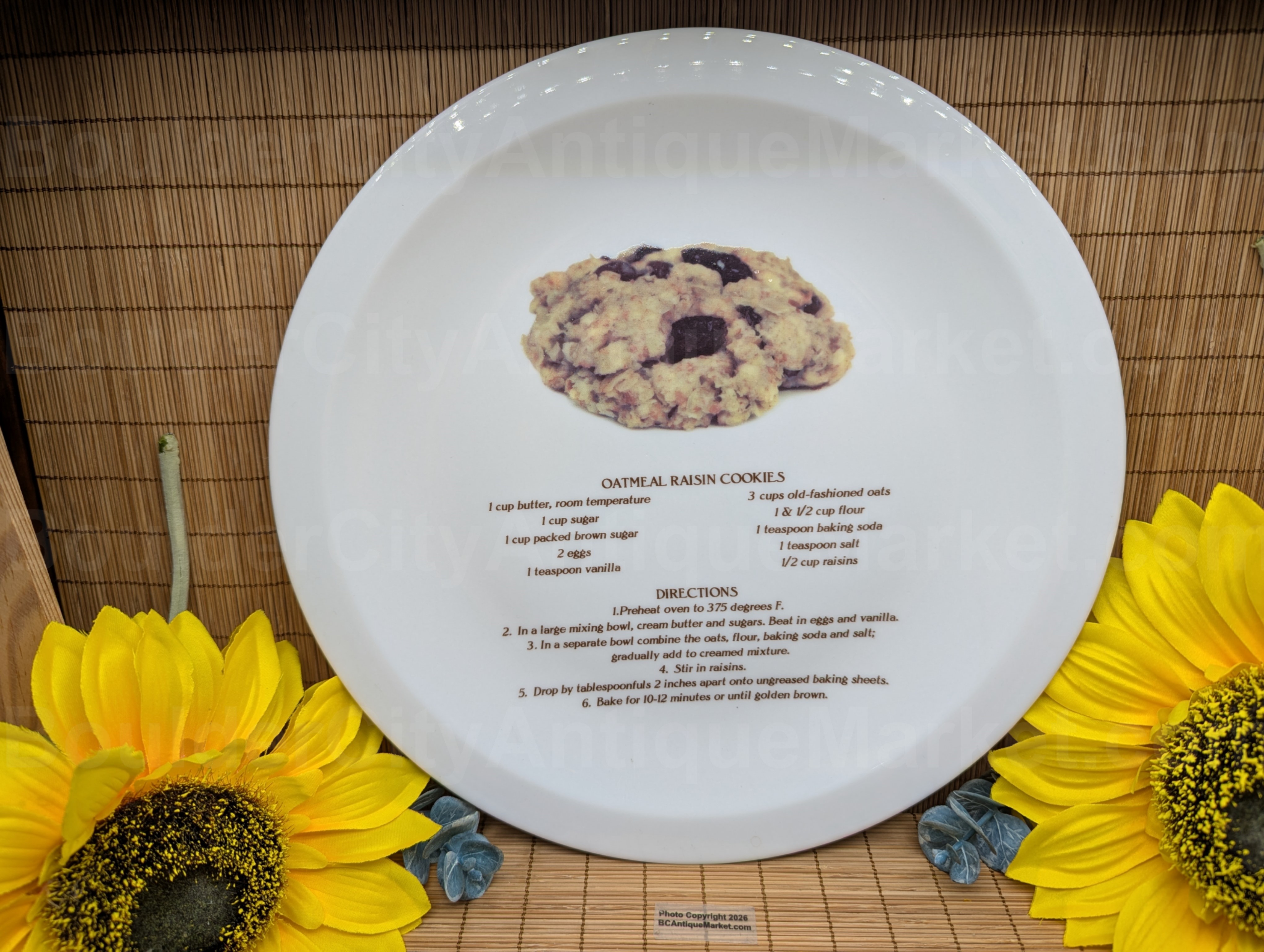 Oatmeal Raisin Recipe 10 5/8" Cookie Plate