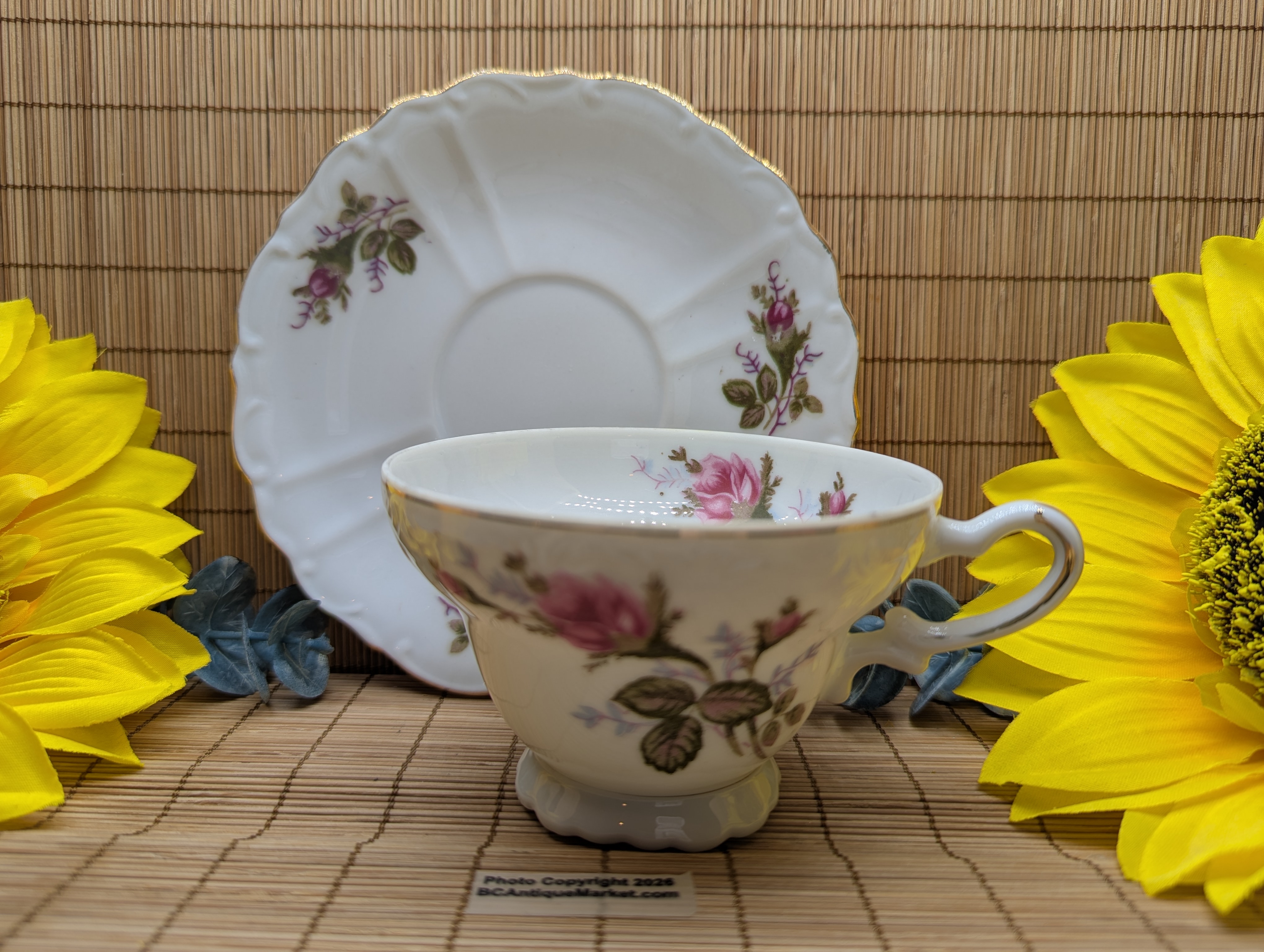 Moss Rose Teacup and Saucer, Japan 1960s