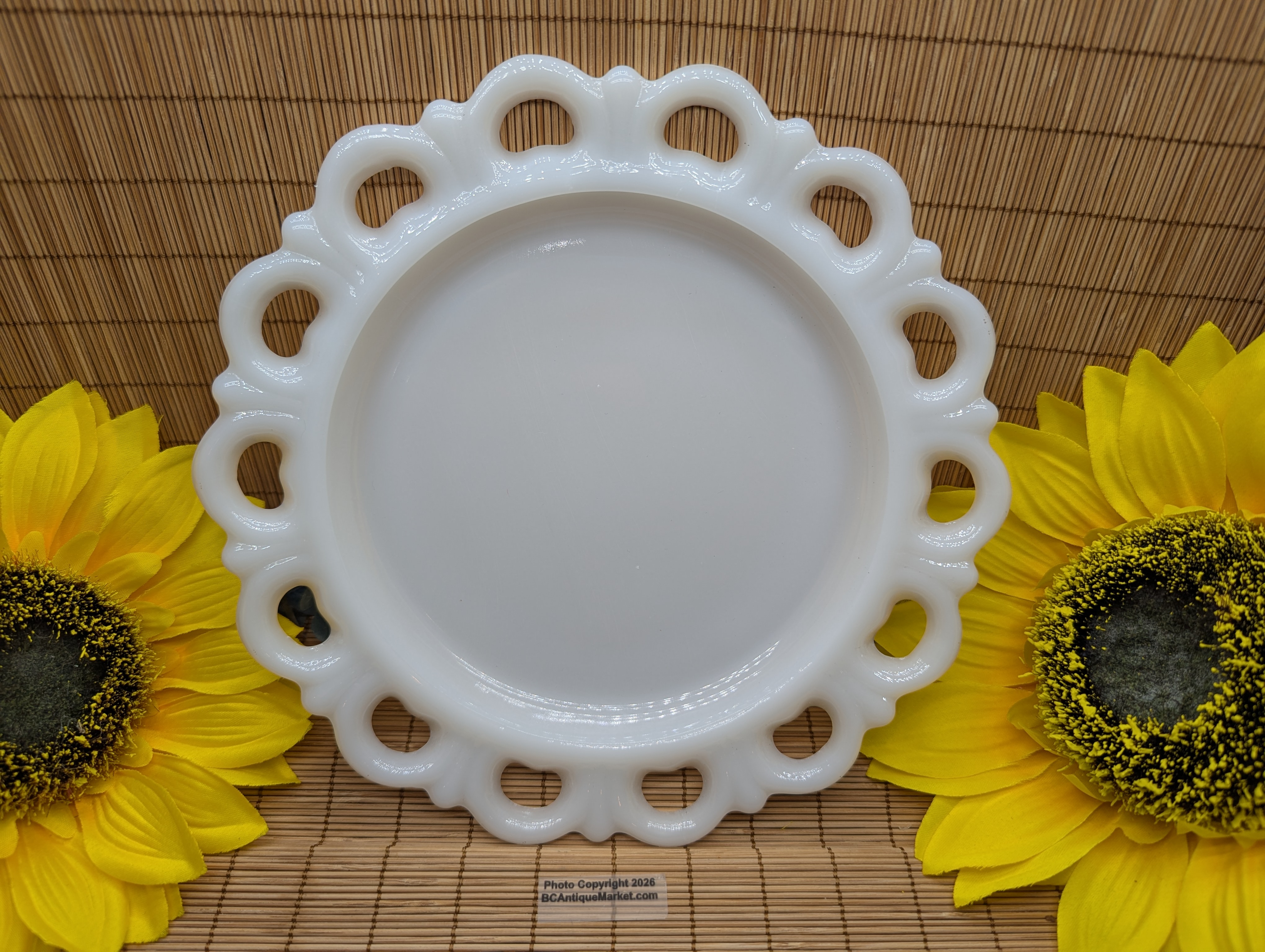 Open Lace Milk Glass Plate Anchor Hocking
