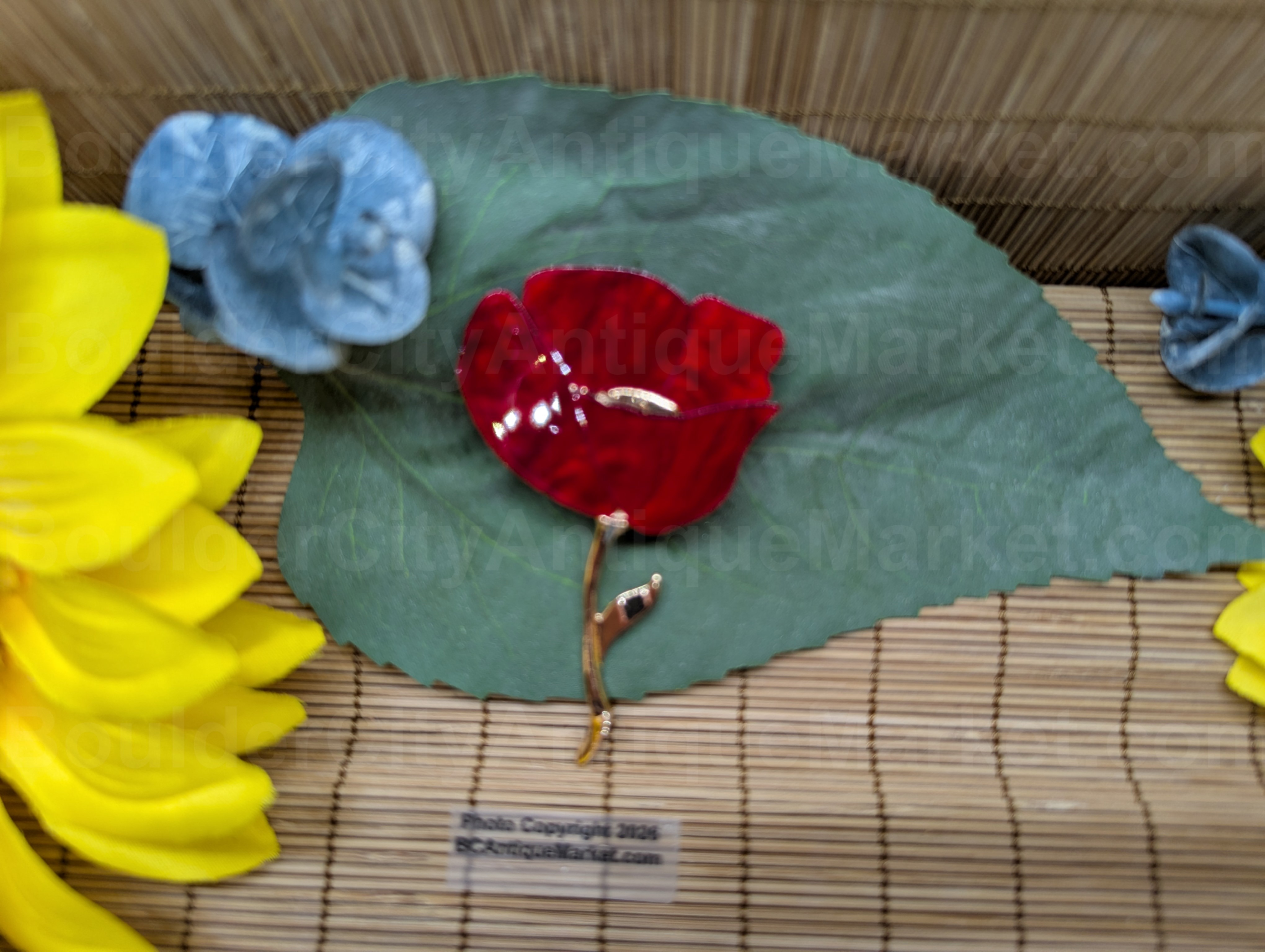 Red Poppy With Gold Stem Acrylic Brooch