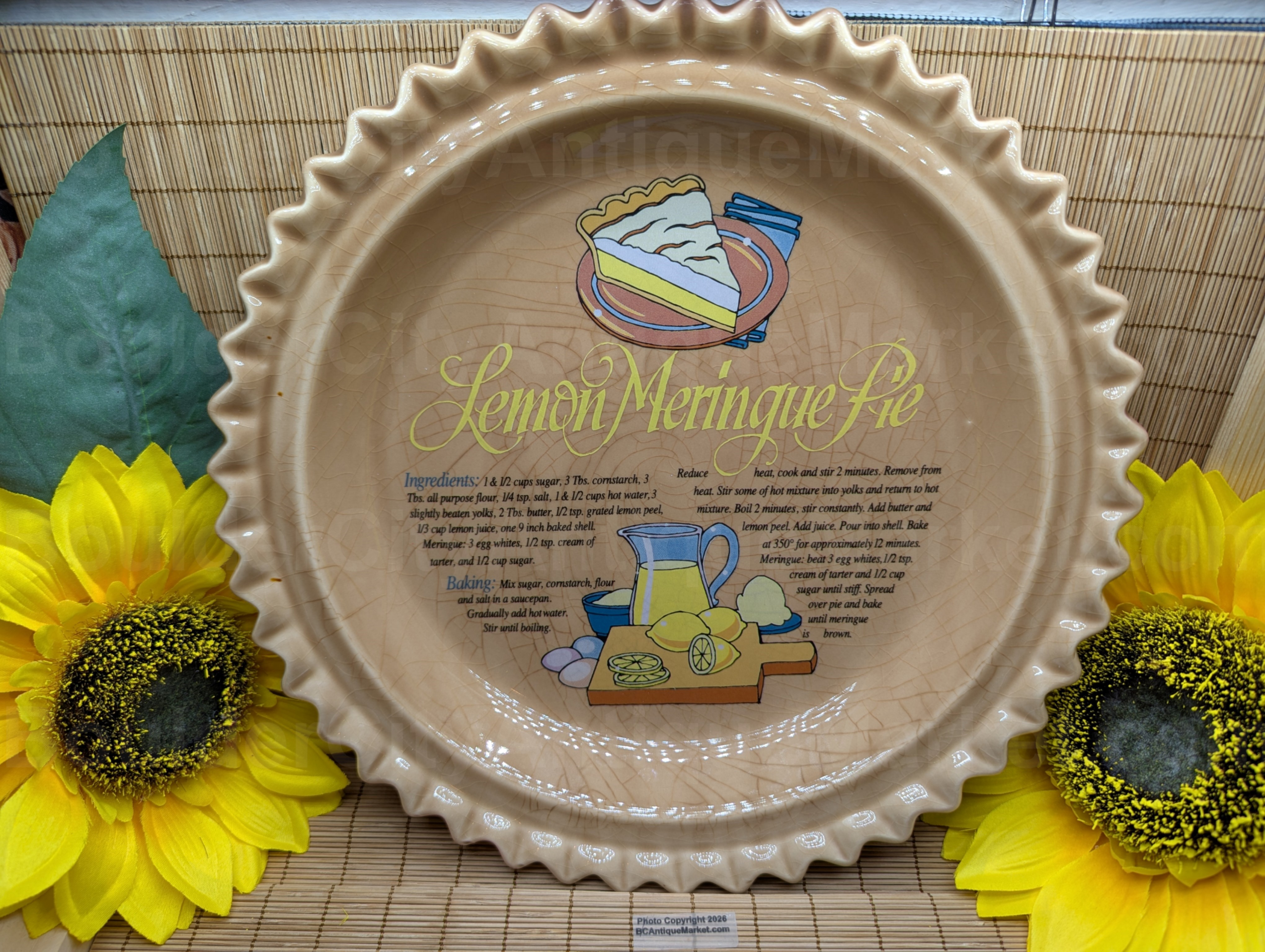 Lemon Meringue Recipe Pie Pan 1970-1980